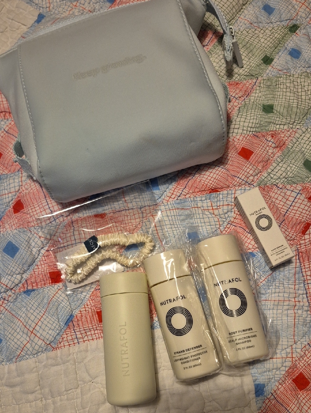 Nutrafol Travel Set  in Cute Light Blue Toiletry Size Bag
